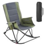Rocking Camping Chair for Adult, Oversize Folding High-Back Rocker with Side Pocket/Cup Holder/Foot Rest, Portable Outdoor Recliner Chair for Patio, Lawn&Porch, 330 lbs Capacity (Green+Grey)