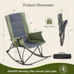 Rocking Camping Chair for Adult, Oversize Folding High-Back Rocker with Side Pocket/Cup Holder/Foot Rest, Portable Outdoor Recliner Chair for Patio, Lawn&Porch, 330 lbs Capacity (Green+Grey)