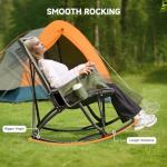 Rocking Camping Chair for Adult, Oversize Folding High-Back Rocker with Side Pocket/Cup Holder/Foot Rest, Portable Outdoor Recliner Chair for Patio, Lawn&Porch, 330 lbs Capacity (Green+Grey)