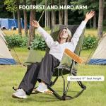 Rocking Camping Chair for Adult, Oversize Folding High-Back Rocker with Side Pocket/Cup Holder/Foot Rest, Portable Outdoor Recliner Chair for Patio, Lawn&Porch, 330 lbs Capacity (Green+Grey)