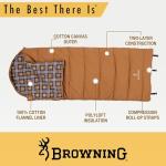 Browning Camping Enterprise -20° Degree Sleeping Bag – Hooded Rectangular Cold Weather Canvas Sleeping Bag with Flannel Liner, PolyLoft Insulation & Roll-Up Straps for Winter Camping