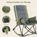 Rocking Camping Chair for Adult, Oversize Folding High-Back Rocker with Side Pocket/Cup Holder/Foot Rest, Portable Outdoor Recliner Chair for Patio, Lawn&Porch, 330 lbs Capacity (Green+Grey)