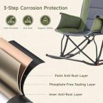 Rocking Camping Chair for Adult, Oversize Folding High-Back Rocker with Side Pocket/Cup Holder/Foot Rest, Portable Outdoor Recliner Chair for Patio, Lawn&Porch, 330 lbs Capacity (Green+Grey)