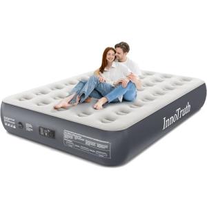 InnoTruth Queen Camping Air Mattress with Built-in Pump, 13" Raised Comfort, Ideal for Travel, Camping, Outdoor, Summer Camp, Durable Inflatable Bed for Home & Guests, Gray