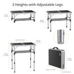 Anbte Folding Camping Table, Aluminum 24" x 16" Adjustable Height Small Folding Table with Carrying Handle, Lightweight, Portable Camping Table Waterproof for Outdoor Indoor Picnic Beach BBQ (Black)