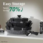 Chef Power Ceramic Nonstick Cookware Set 19 Piece with Detachable Handle, Induction Dishwasher Oven Safe Pans and Pots Set, RV Kitchen Set Removable Handle, Rock Stone Black