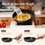 Kitchen Academy Detachable Handle Induction Cookware Sets - 10 Piece Non-stick Cooking Pots and Pans, Black Granite Stackable RV Cookware for Camp