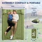 Pretyw Double Sleeping Pad for Camping - Ultralight Camping Mattress with Pillow, Built-in Foot Pump, Compact Inflatable 2-Person Portable Mat for Backpacking, Hiking, Car Traveling, Beach, Tent