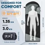 PTEROMY Sleeping Bags for Adults, Lightweight and Machine Washable, Water Resistant Backpacking Camping Sleeping Bag for Warm Cold Weather, Camping Essentials for Hiking Travel (Black, 1.35kg)