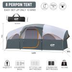 CAMPROS CP Tent 8 Person Camping Tents, Weather Resistant Family Tent, 5 Large Mesh Windows, Double Layer, Divided Curtain for Separated Room, Portable with Carry Bag - Gray