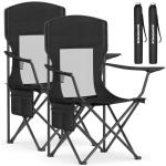 SONGMICS Breathable Camping Chairs, Foldable Outdoor Chairs Set of 2, High Back, Adjustable Armrests, Drink Holder, Weight Capacity 330 lb, for Sports Garden Backyard, Ink Black UGCB028B02