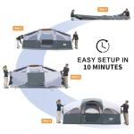 CAMPROS CP Tent 8 Person Camping Tents, Weather Resistant Family Tent, 5 Large Mesh Windows, Double Layer, Divided Curtain for Separated Room, Portable with Carry Bag - Gray