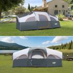 CAMPROS CP Tent 8 Person Camping Tents, Weather Resistant Family Tent, 5 Large Mesh Windows, Double Layer, Divided Curtain for Separated Room, Portable with Carry Bag - Gray