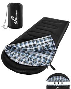 Sportneer 0 Degree Sleeping Bag for Cold Weather, XL Winter Sleeping Bag for Adults, Flannel Lined Camping Sleeping Bag, 32°F–59°F Rated, 87" x 33.5", 4.4 lbs, Detachable Hood, Compression Sack