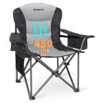 KingCamp Oversized Camping Folding Chair, Heavy Duty 450 LBS with Lumbar Support, Padded seat with Cup Holder&Cooler Bag, Ideal for Camp, Fishing, Sports Event, Backyard, Patio, Lawn (Lava Grey)