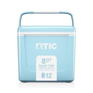 RTIC 8 QT Road Trip Personal Cooler, Small, Compact, Insulated, Portable Ice Chest Box for Food, Drink, Beverage, Beach, Camping, Picnic, Fishing, Boat, 12-Can Capacity, RTIC Ice