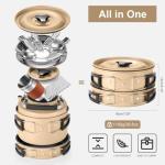 Odoland 15pcs Camping Cookware Mess Kit, Non-Stick Lightweight Pot Pan Kettle Set with Stainless Steel Cups Plates Forks Knives Spoons for Camping, Backpacking, Outdoor Cooking and Picnic