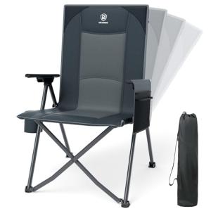 EVER ADVANCED Reclining Camping Chairs for Adult Lightweight, Folding Recliner Chair with Adjustable Back, 4-Level Lounge Chairs, Portable Lawn Chairs for Patio Balcony, Supports 350lbs Grey