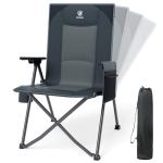 EVER ADVANCED Reclining Camping Chairs for Adult Lightweight, Folding Recliner Chair with Adjustable Back, 4-Level Lounge Chairs, Portable Lawn Chairs for Patio Balcony, Supports 350lbs Grey