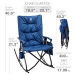 EVER ADVANCED Oversized Folding Rocking Camping Chair, Padded Portable Rocker Chair for Patio, Lawn and Outdoors, Heavy Duty Hard Armchair for Adults Supports 400lbs, Blue