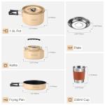 Odoland 15pcs Camping Cookware Mess Kit, Non-Stick Lightweight Pot Pan Kettle Set with Stainless Steel Cups Plates Forks Knives Spoons for Camping, Backpacking, Outdoor Cooking and Picnic