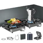 27000 BTUs 2 Burner Folding Camp Stove with Windshield, Portable Camping Stove with Adjustable Burners &Carring Bag, Propane Stove for Camping, Tailgating, BBQ