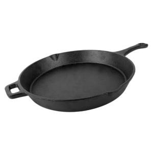 Coghlan's Cast Iron Skillet – 12-Inch Pre-Seasoned Frying Pan with Dual Pour Spouts & Helper Handle for Campfire Cooking, Stove, Grill, or Oven – Durable Outdoor Cookware