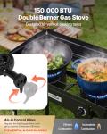 VEVOR 2 Burner Outdoor Propane Gas Stove, 150,000 BTU Propane LPG Gas Camping Stove, Heavy Duty Carbon Steel Outdoor Cooker, with Shield & Tall Stand & PSI Regulator, for BBQ Camp Home Patio Backyard