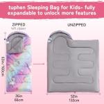 tuphen Kids Sleeping Bag - 3-4 Seasons Portable Sleeping Bag with Compression Sack for Boys, Girls and Toddlers, 2.2 lbs Lightweight Camping Gear Perfect for Camping Hiking Indoor (Purple, 63x26in)