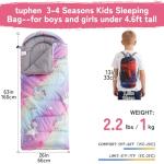 tuphen Kids Sleeping Bag - 3-4 Seasons Portable Sleeping Bag with Compression Sack for Boys, Girls and Toddlers, 2.2 lbs Lightweight Camping Gear Perfect for Camping Hiking Indoor (Purple, 63x26in)