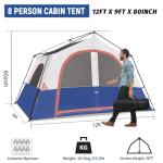HIKERGARDEN 8 Person Camping Tent - Portable Family Cabin Tent for Camp, Windproof Fabric Camp Tent Outdoor for Hiking, Backpacking, Traveling-12'x9'x80in(H) (Navy Blue)