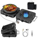 2 Burner Propane Camping Stove, 20000 BTU Foldable Portable Camp Stove with Piezo Ignition & Adjustable Burners, Outdoor Gas Cooker with Carry Bag for Camping, RV, Tailgating & Emergency Use