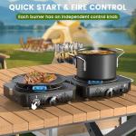 2 Burner Propane Camping Stove, 20000 BTU Foldable Portable Camp Stove with Piezo Ignition & Adjustable Burners, Outdoor Gas Cooker with Carry Bag for Camping, RV, Tailgating & Emergency Use