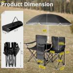 Outvita Folding Double Camping Chair w/Umbrella Beverage Holder Carrying Bag Cooler Fold Up Table, Large Bearing Capacity for Beach Patio Pool Park Outdoor Black