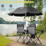 Outvita Folding Double Camping Chair w/Umbrella Beverage Holder Carrying Bag Cooler Fold Up Table, Large Bearing Capacity for Beach Patio Pool Park Outdoor Black