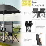 Outvita Folding Double Camping Chair w/Umbrella Beverage Holder Carrying Bag Cooler Fold Up Table, Large Bearing Capacity for Beach Patio Pool Park Outdoor Black