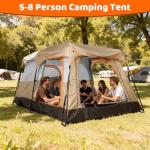 5-8 Person Large Tent, Double Layer Waterproof & Portable Family Tent, for Outdoor Camping Hiking Family Vacation (Khaki, Medium)