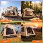 5-8 Person Large Tent, Double Layer Waterproof & Portable Family Tent, for Outdoor Camping Hiking Family Vacation (Khaki, Medium)