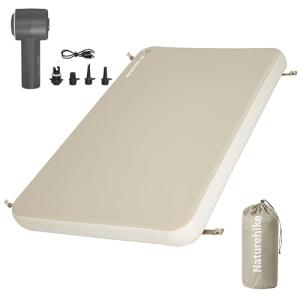 Naturehike 4" Drop Stitch Double Sleeping Pad with Electric Pump, 882 LBS Non-Collapsible Strong Support, Connectable Camping Mattress, Full Size Inflatable Air Mattress for Home, Camping, Guest