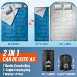 MEREZA Double Sleeping Bag for Adults Mens with Pillow, XL Queen Size for All Season Camping Hiking Backpacking 2 Person Sleeping Bags for Cold Weather & Warm (Diamond Blue)