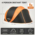 AOPEC Pop Up Camping Tent, 2/4/6 Person Instant Tent Waterproof PU4500mm, Spacious Ventilated Camping Tent with Front Porch, Quick Setup Lightweight Portable for Outdoor Camping Hiking Beach