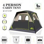 Happy Travel Tent 4 Person Tents for Camping, Waterproof Easy Setup Camping Tent with Top Rainfly, Portable Tall Cabin Tent with 4 Mesh Windows and Carry Bag for Outdoor Camping & Hiking