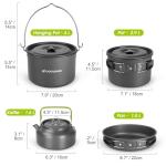 Odoland 39pcs Camping Cookware Mess Kit, Non-Stick Large Size Hanging Pot Pan Kettle with Base Dinner Cutlery Sets for 6 and More, Cups Dishes Forks Spoons Kit for Outdoor Camping Hiking Picnic