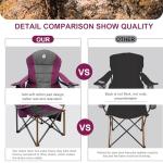 Northroad Oversized Portable Camping Chair, Full Padded Outdoor Folding Chair Support 350 LBS, Heavy Duty Lawn Chair with Cup Holder, Cooler Bag, Lumbar Support, Head Pocket for Adult (Purple)