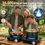 2-Burner Pro Camping Stove,24000 BTU Camp Stove,Foldable Propane Stove Includes Carry Bag,Windscreen Griddle, Portable Stove,Camping Essentials,Suitable For Outdoor Cooking,Tailgating,Grilling (Black)