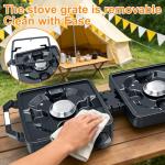 2-Burner Pro Camping Stove,24000 BTU Camp Stove,Foldable Propane Stove Includes Carry Bag,Windscreen Griddle, Portable Stove,Camping Essentials,Suitable For Outdoor Cooking,Tailgating,Grilling (Black)