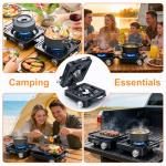 2-Burner Pro Camping Stove,24000 BTU Camp Stove,Foldable Propane Stove Includes Carry Bag,Windscreen Griddle, Portable Stove,Camping Essentials,Suitable For Outdoor Cooking,Tailgating,Grilling (Black)