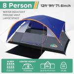 COBIZI Camping Tent, 8 Person Easy Setup Waterproof Windproof Family Tent with Removable Rainfly, Lightweight Portable Outdoor All-Season Dome Tent for Camping, Travel, Fishing, Hiking (Dark Blue)