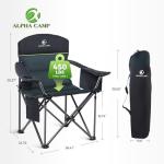 ALPHA CAMP Heavy Duty Camping Chair 500 LBS Capacity, Oversized Folding Chair for Heavy People, Padded Portable Outdoor Chair with Cooler Bag & Cup Holder for Camping, Fishing, Beach,Green,2PC