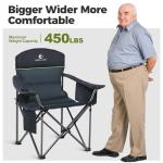 ALPHA CAMP Heavy Duty Camping Chair 500 LBS Capacity, Oversized Folding Chair for Heavy People, Padded Portable Outdoor Chair with Cooler Bag & Cup Holder for Camping, Fishing, Beach,Green,2PC
